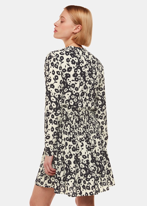 Black Riley Floral Shirred Dress